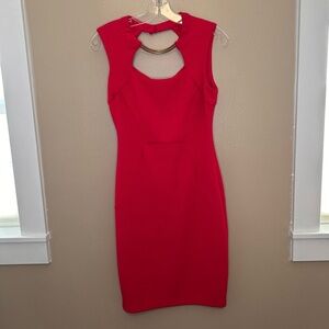 Bisou Bisou by Michele Bohbot Women’s Cocktail Dress w/Gold Bar Neckline 8 Red